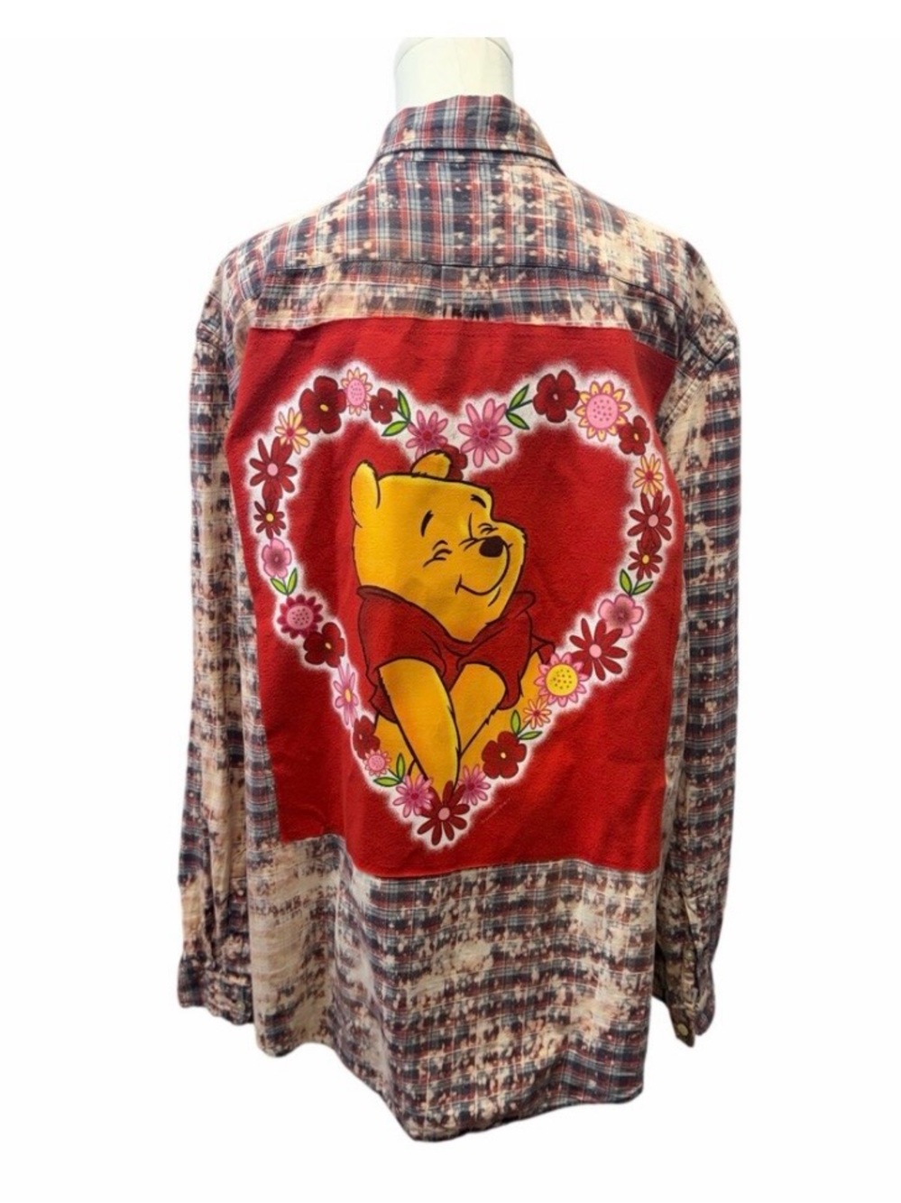 Winnie the Pooh upcycled custom flannel shirt graphic tee on back bespoke